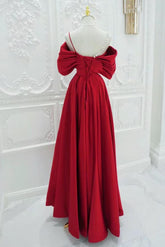 A Line Prom Dress Off the Shoulder Satin Red Long Evening Dress